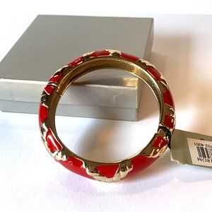 Sequin NY Red Enamel & Goldtone Hinged Bangle Bracelet with Box